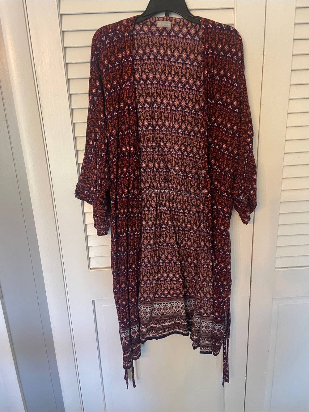 Women’s Printed Open-Front Robe Kimono - Burgundy Pattern